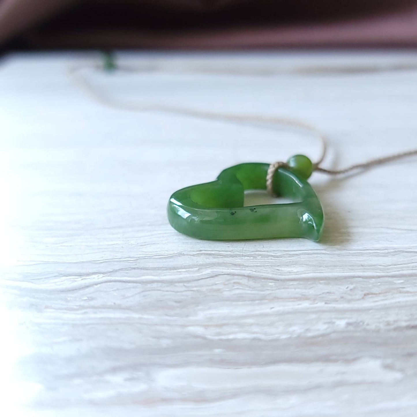 Large jade floating heart necklace