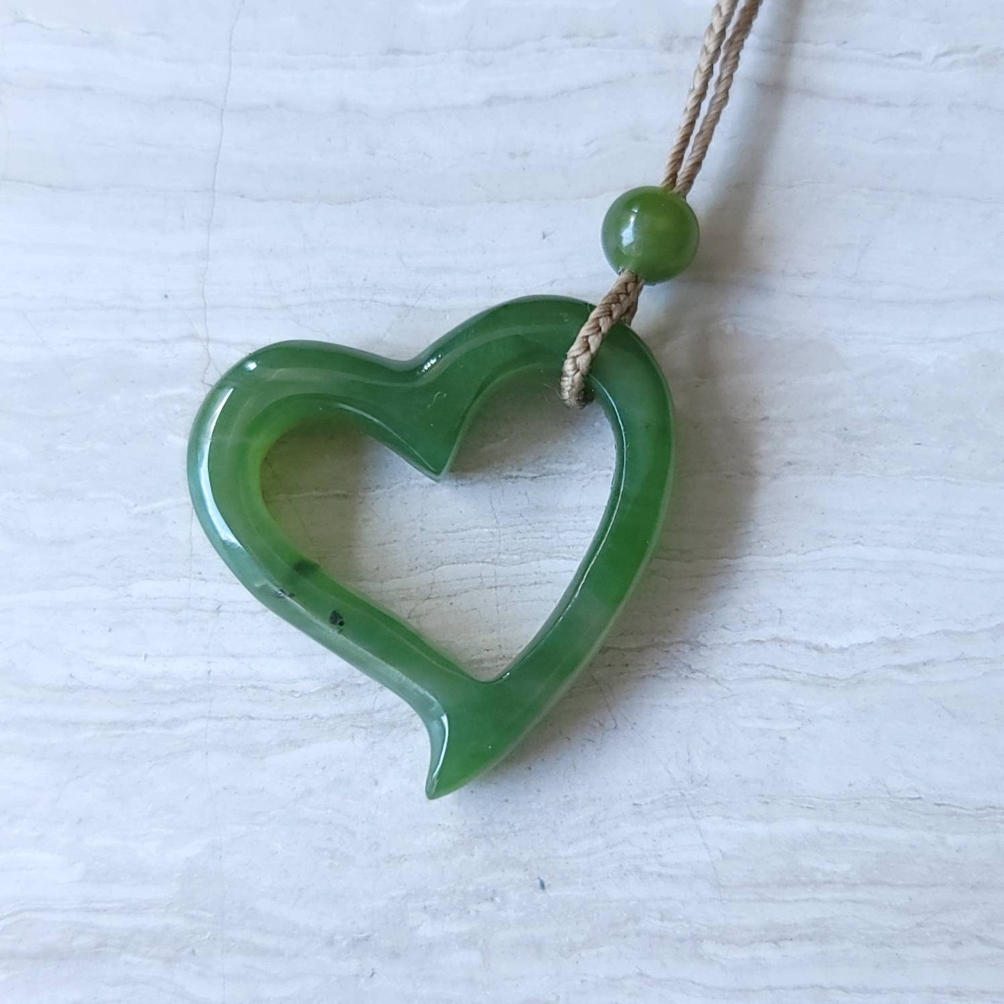 Large jade floating heart necklace