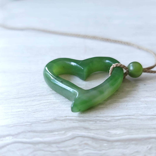 Large jade floating heart necklace