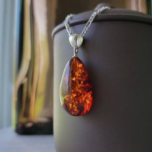 baltic amber teardrop pendant with sterling silver bail