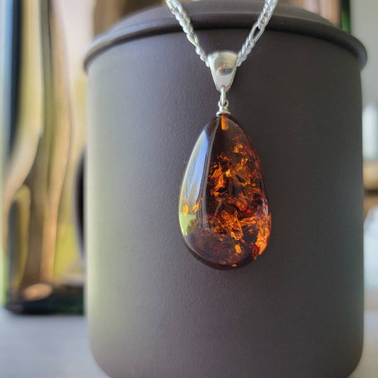baltic amber teardrop pendant with sterling silver bail