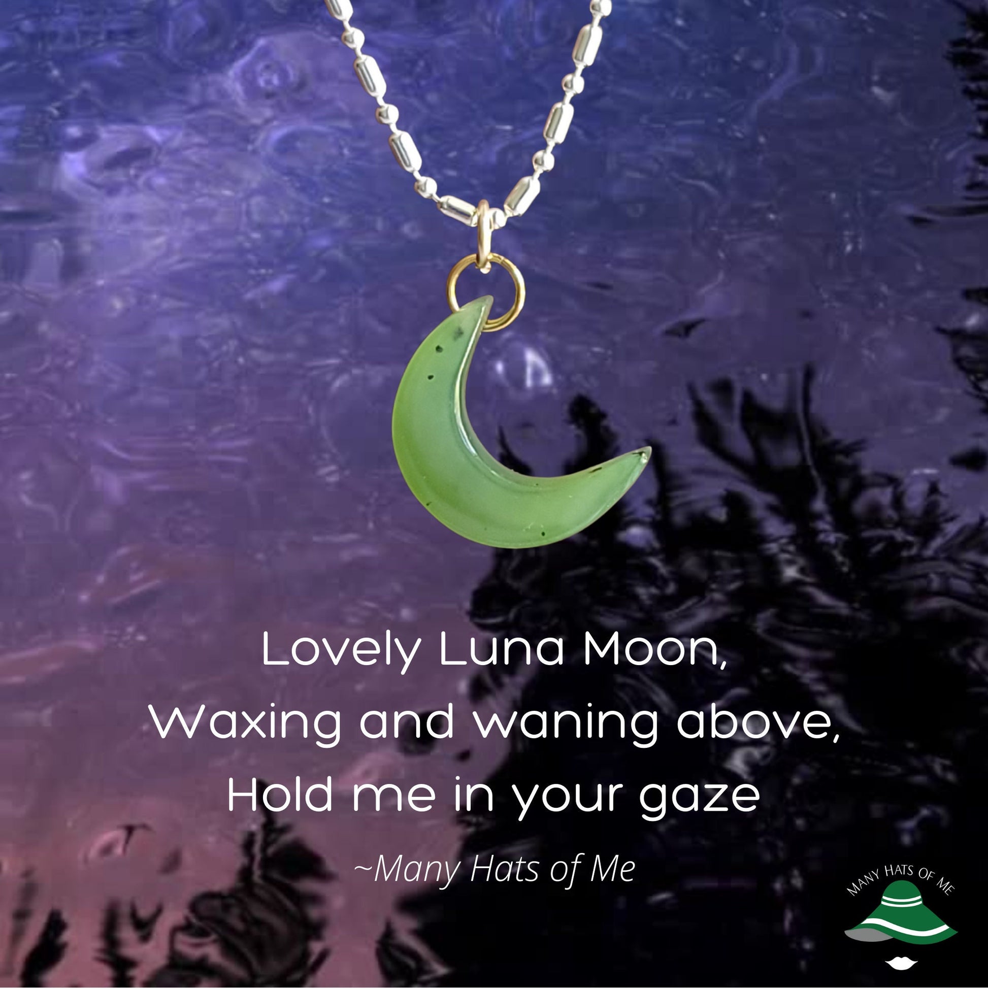 real jade sickle moon charm