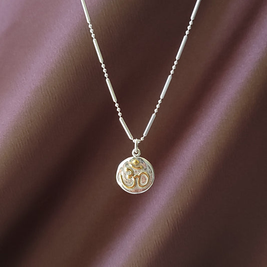 Om Silver Pendant Charm, two toned, mixed metal