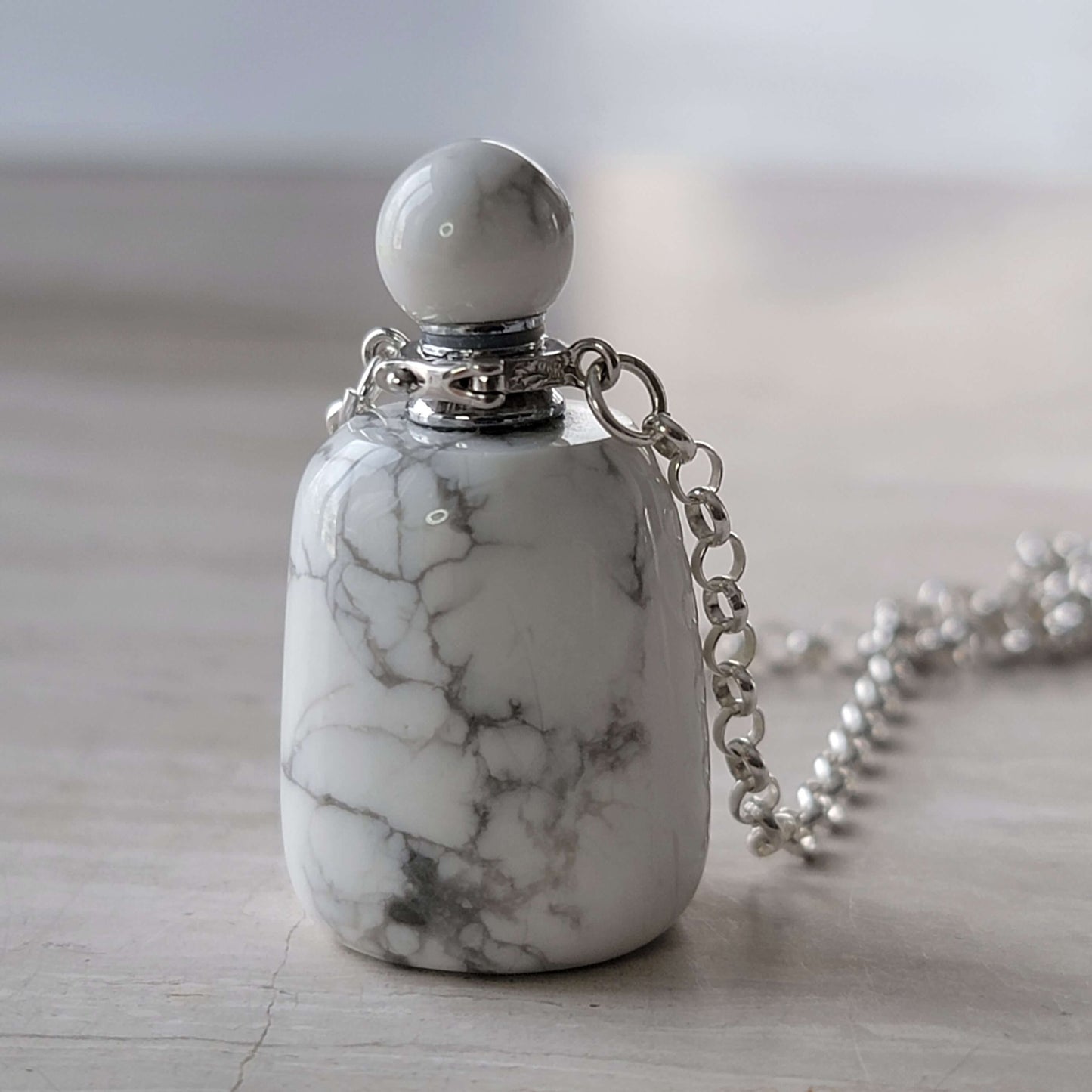 Marble-textured white turquoise bottle necklace