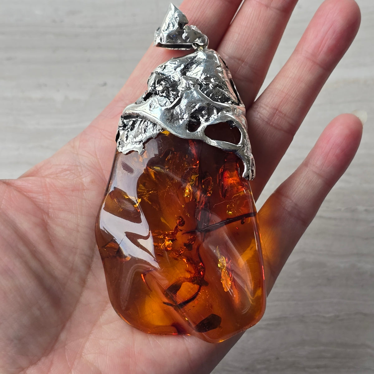 Statement Size Baltic Amber Pendant with Custom Sterling Silver Bail