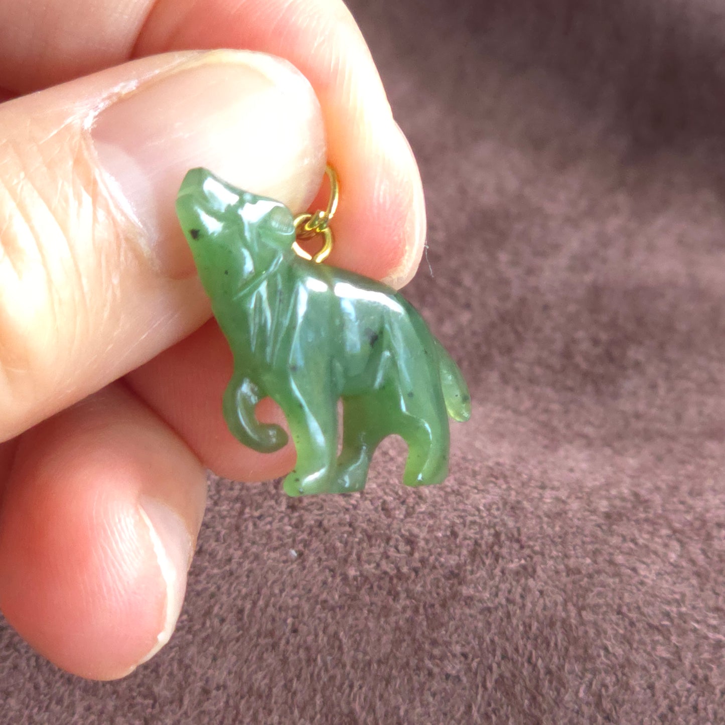 Genuine Canadian Jade Howling Wolf Charm Pendant | Hand Carved Wolf Totem Jewelry