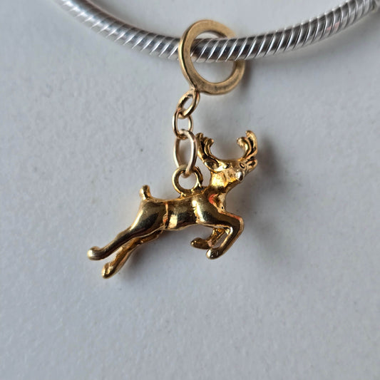 Gold Reindeer Charm Pendant