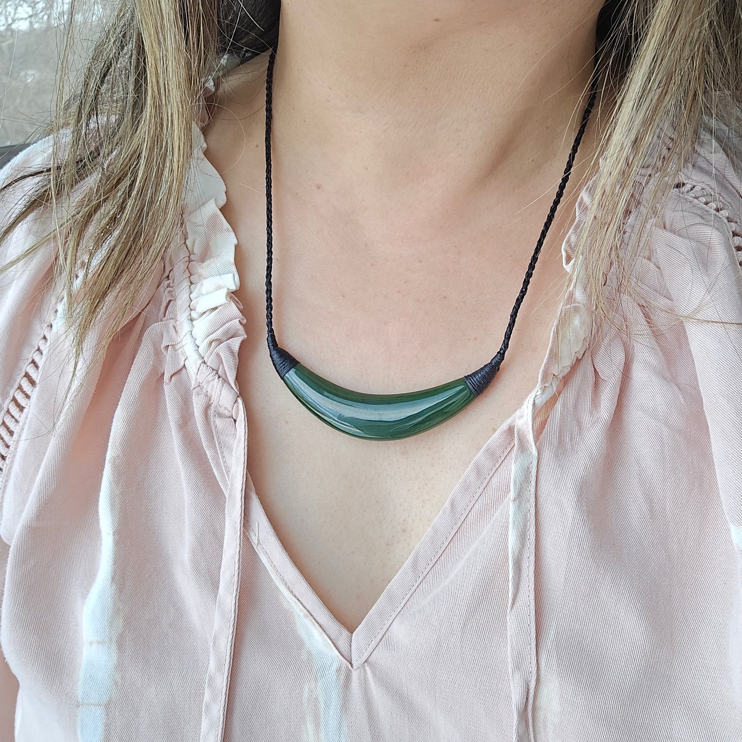 Large Canadian Nephrite Jade Statement Necklace – Curved Jade Pendant