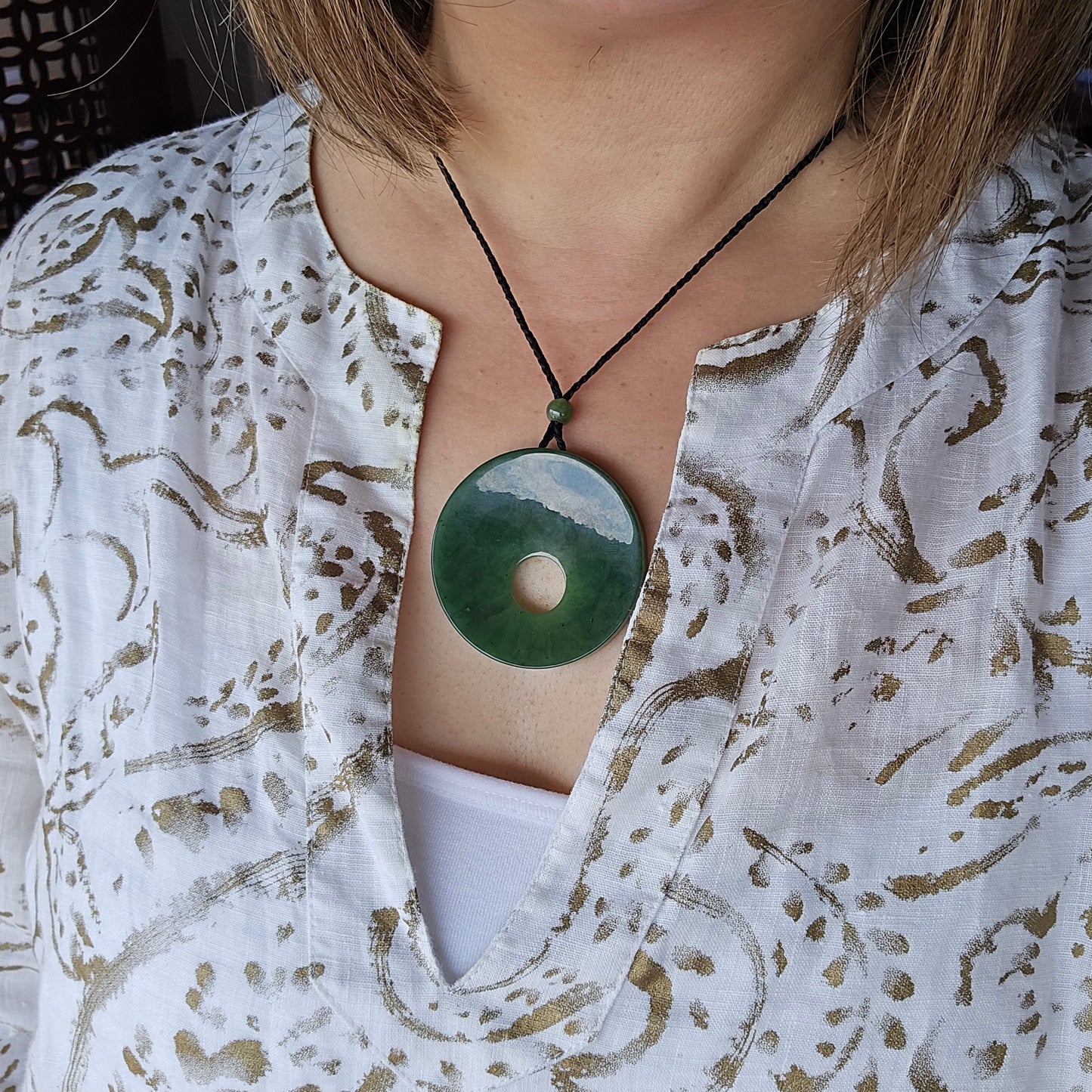Siberian Jade Disk Pendant, Statement Size Jade Necklace