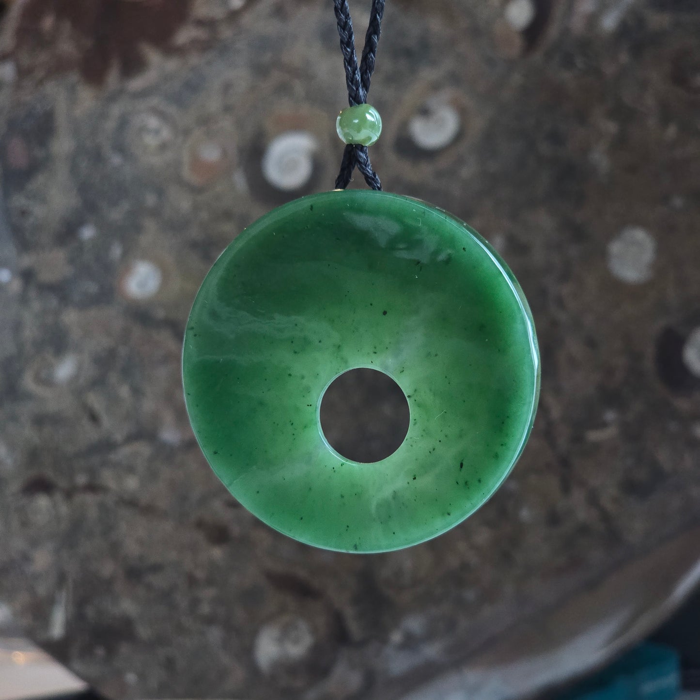 Siberian jade round disk necklace with an adjustable cord necklace