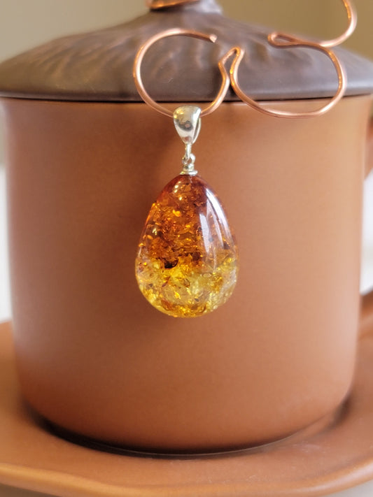 Amber Teardrop Pendant Necklace Ombre Color