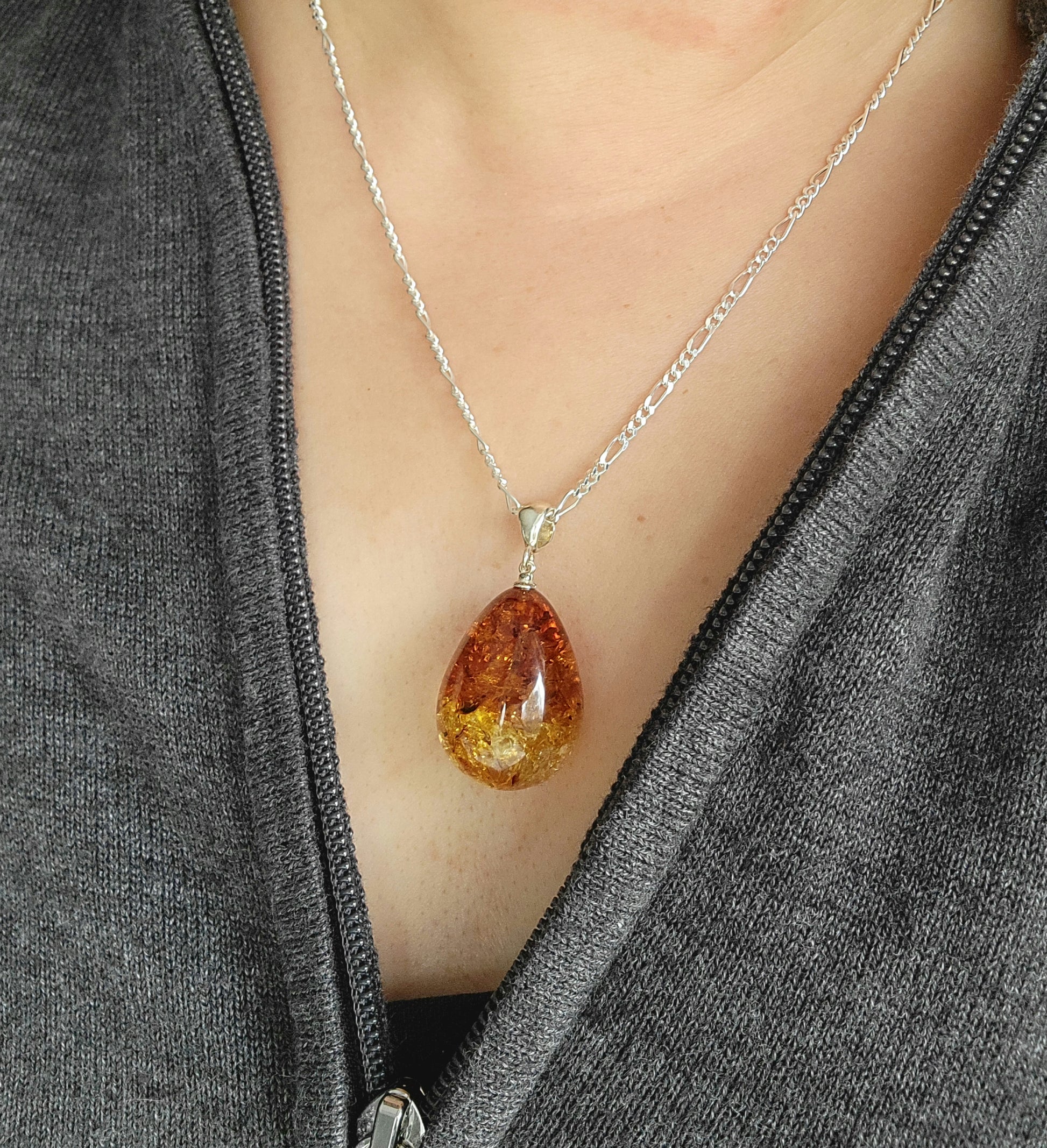 Amber Teardrop Pendant Necklace Ombre Color