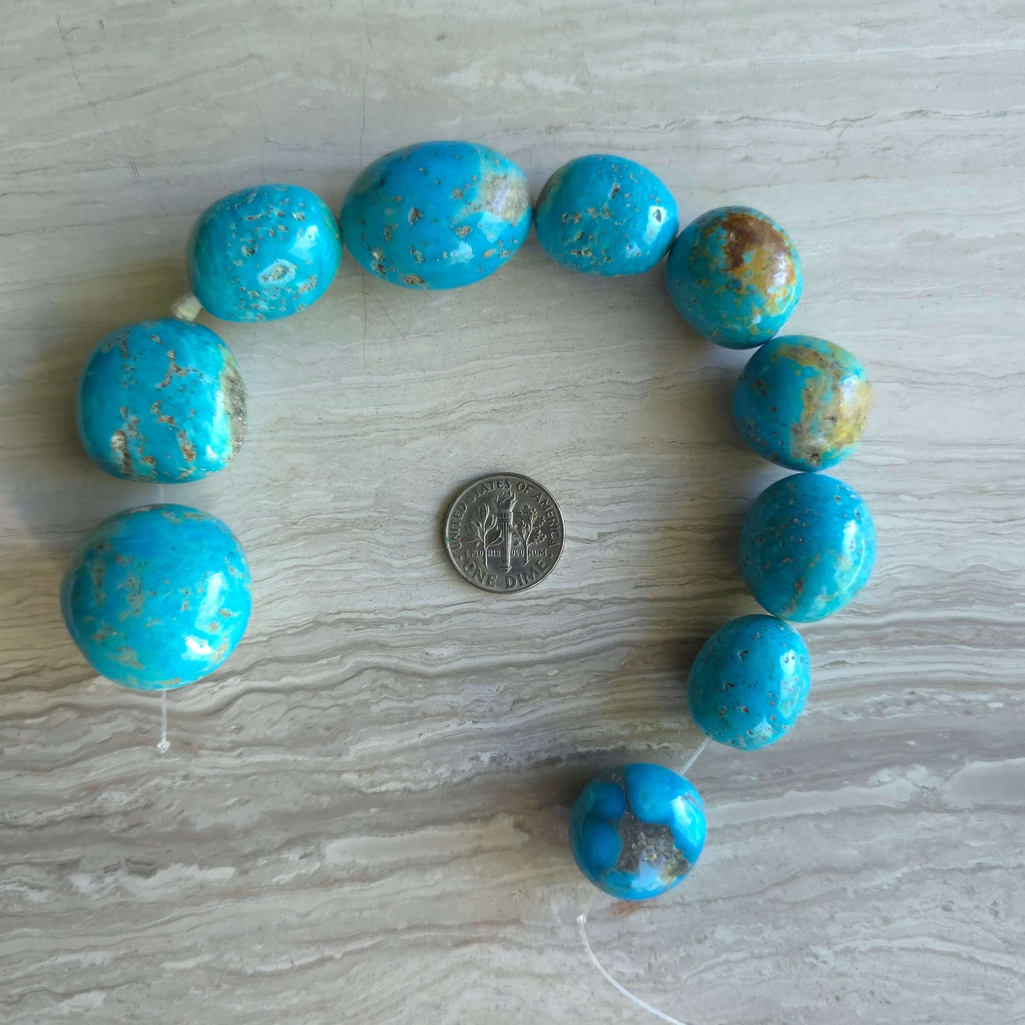 Kingman Turquoise Beads, side drilled, 8" String