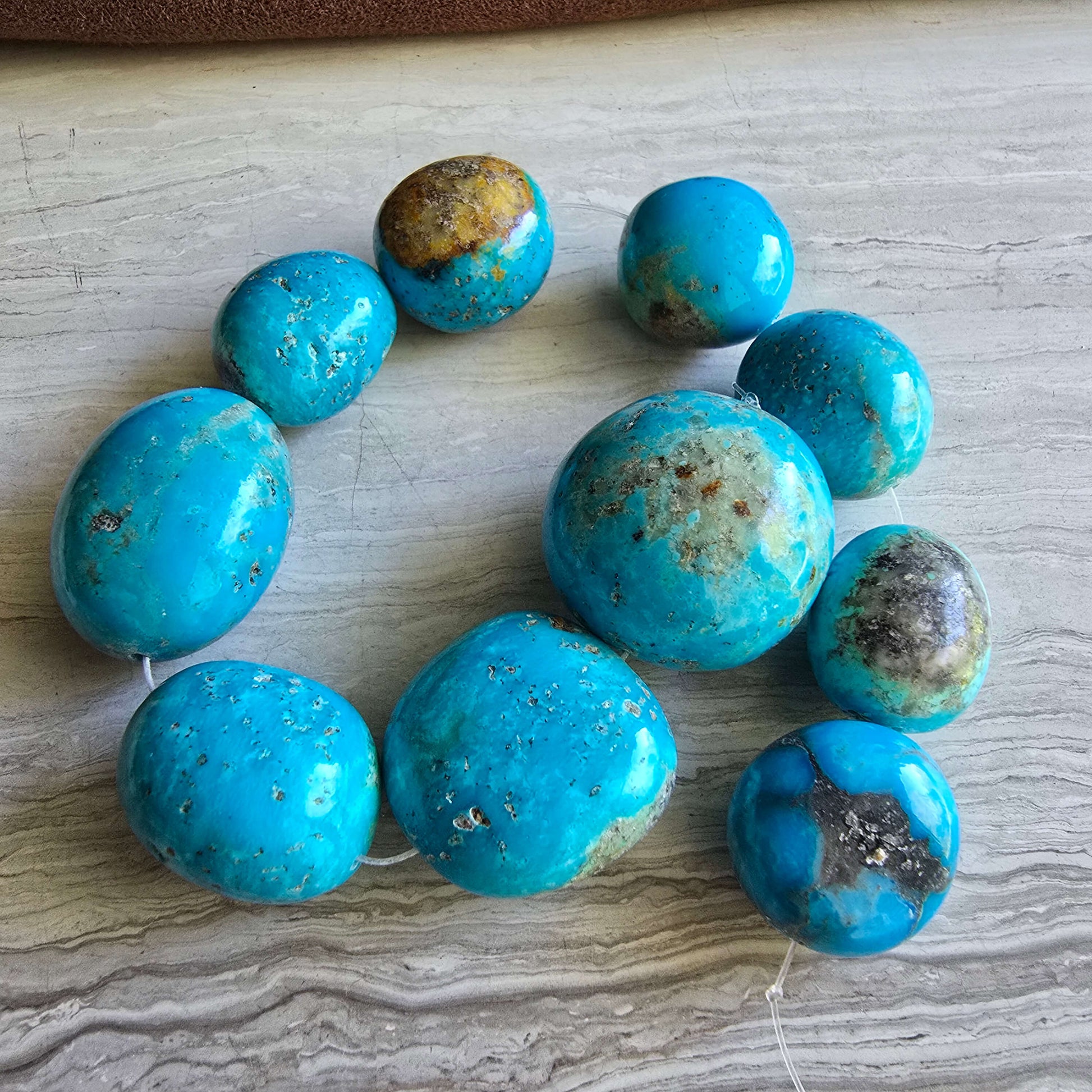 Kingman Turquoise Beads, side drilled, 8" String