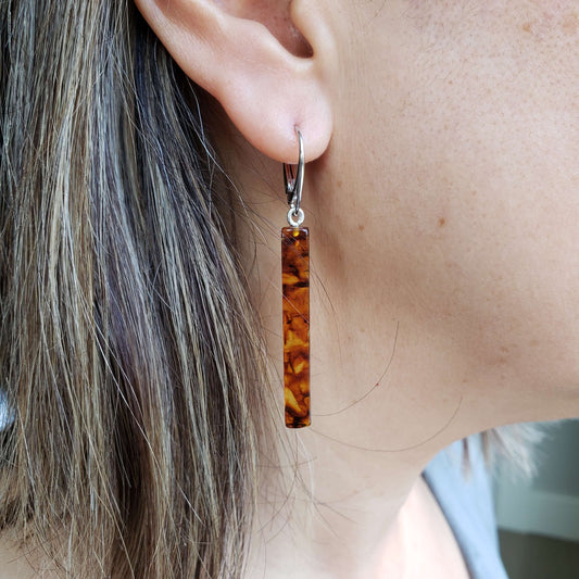 Modern Baltic Amber Drop Earrings 