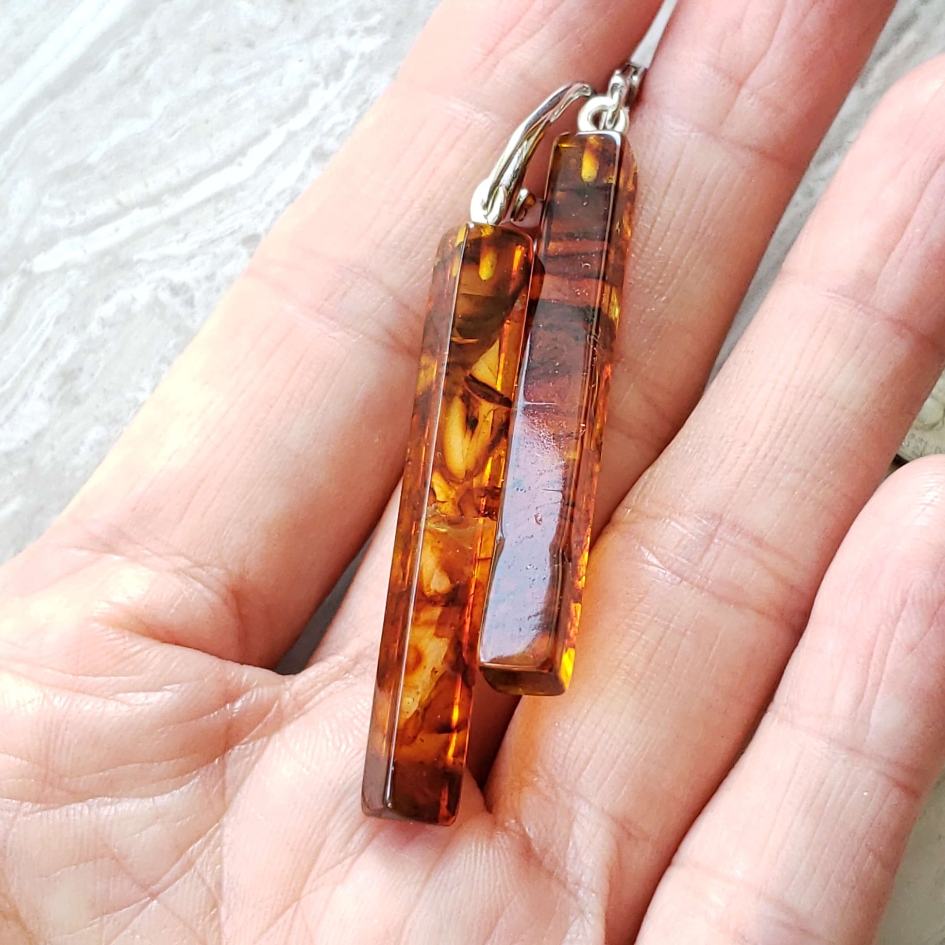 Modern Baltic Amber Bar Earrings