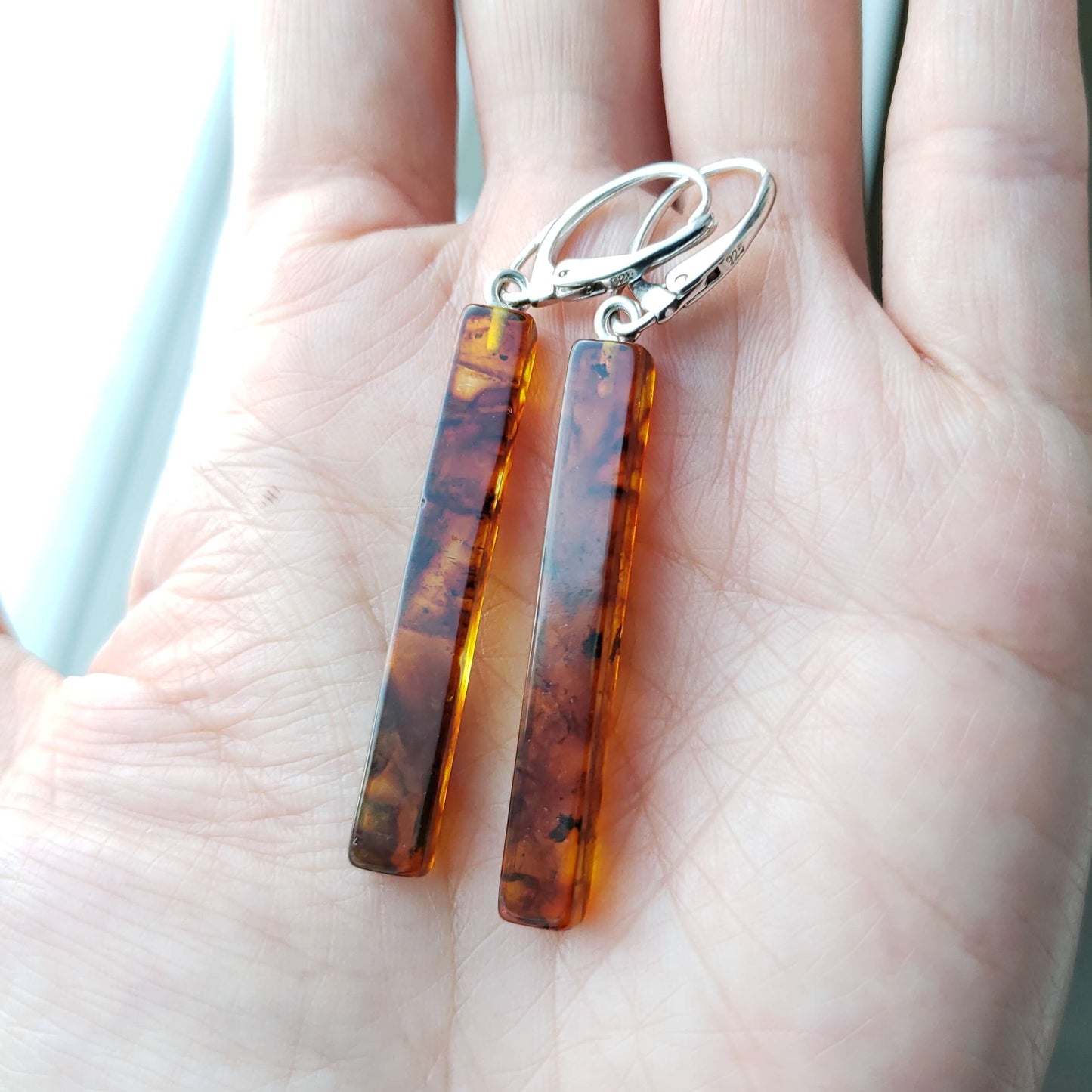 Modern Baltic Amber Drop Earrings 