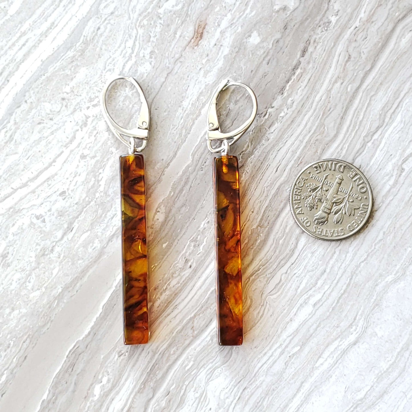 Modern Baltic Amber Rectangle Earrings