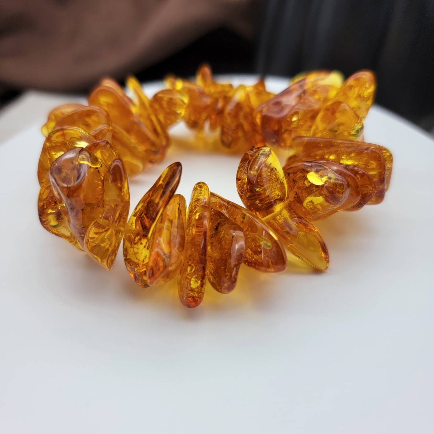 Chunky Amber Bracelet, Statement Bracelet, Bright Honey Color,  7 inches