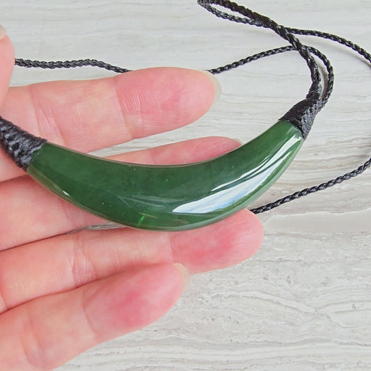 Large Canadian Nephrite Jade Statement Necklace – Curved Jade Pendant