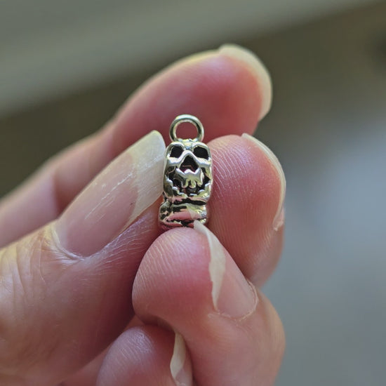 Silver skull charm holder compatible with Pandora bracelets 