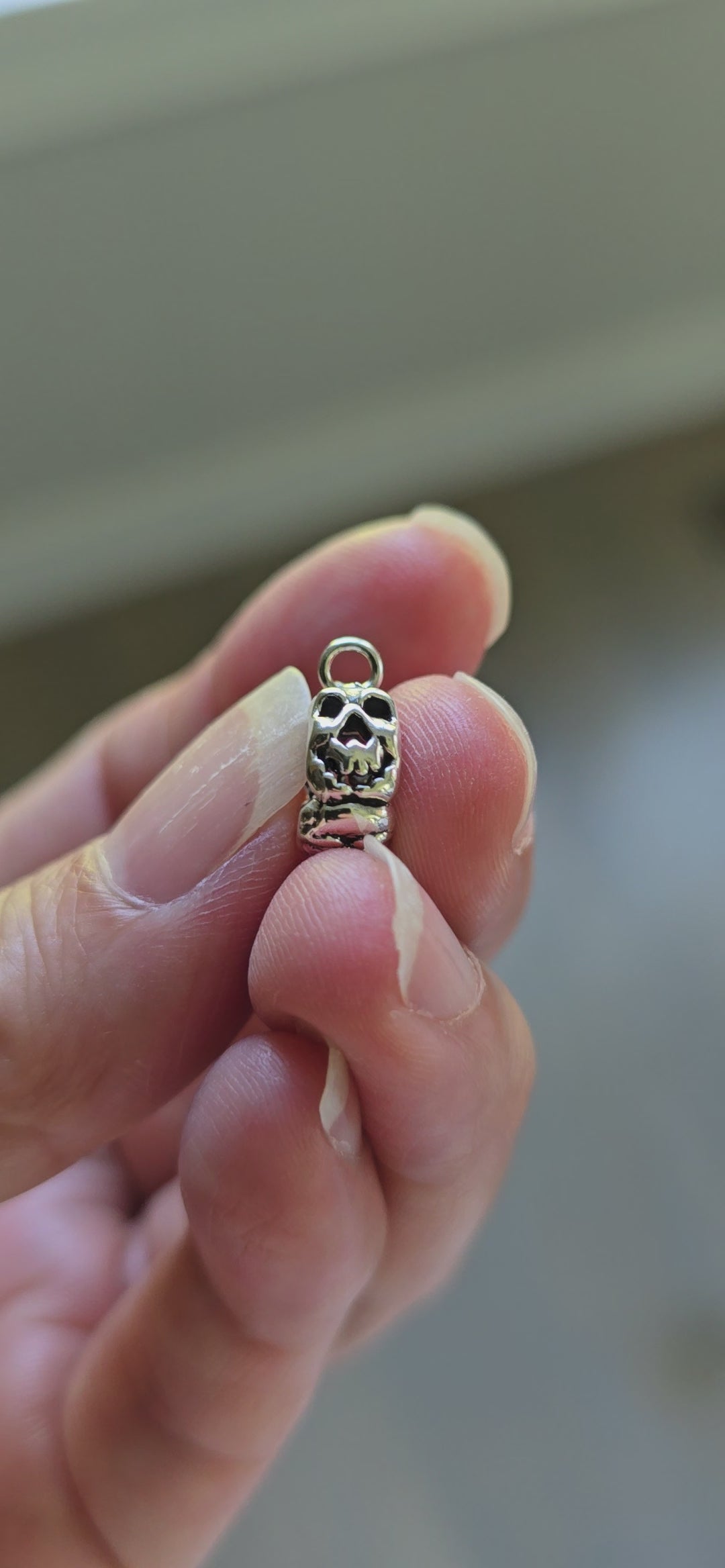 Silver skull charm holder compatible with Pandora bracelets 