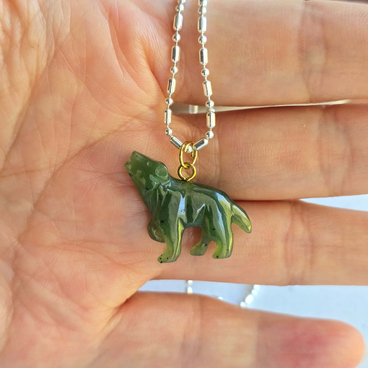 real jade wolf charm for necklaces