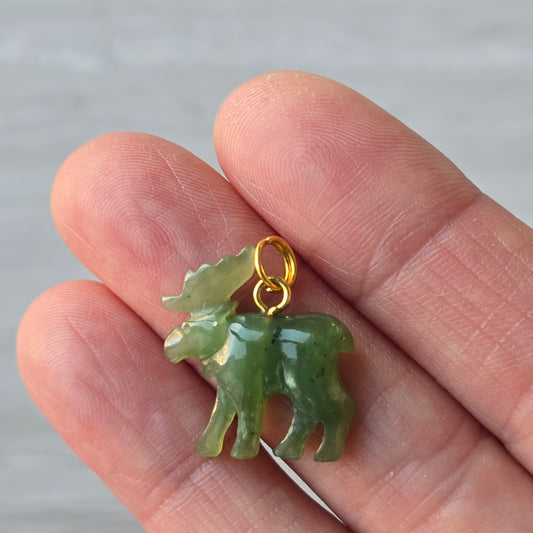 Hand-Carved Jade Moose Charm | Petite Animal Pendant for Jewelry | Animal Charms | Good Luck Charm