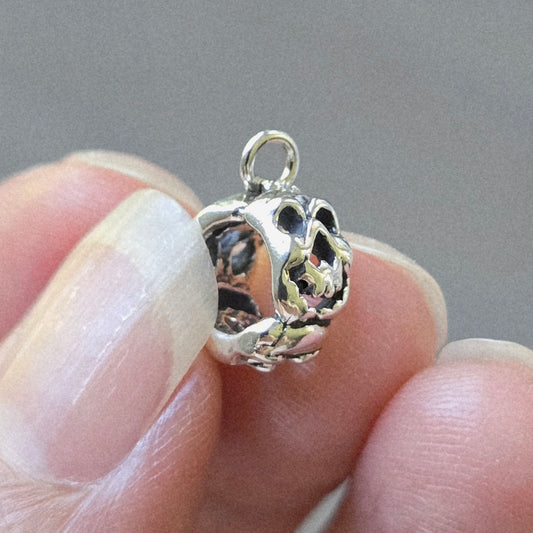 Silver skull charm holder compatible with Pandora bracelets 