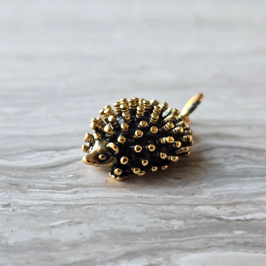 Gold Hedgehog Charm – Sterling Silver with 24K Gold Accents | Hedgehog Necklace Pendant