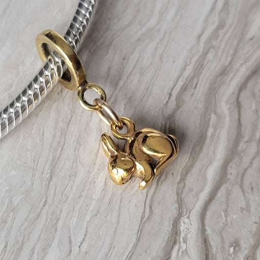 Gold Bunny Rabbit Bracelet Charm, fits European Style Bracelets