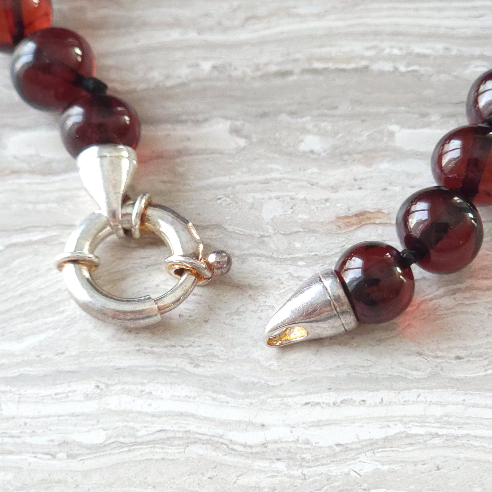 cherry amber necklace with hand crafted clasp