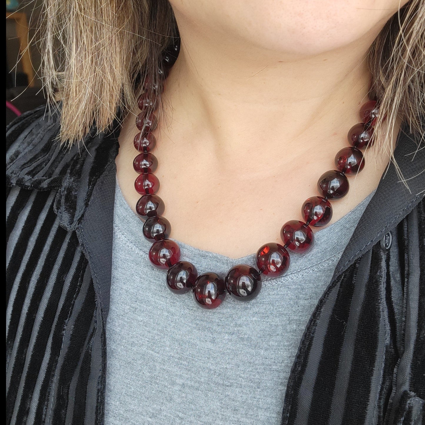 cherry amber necklace with hand crafted clasp