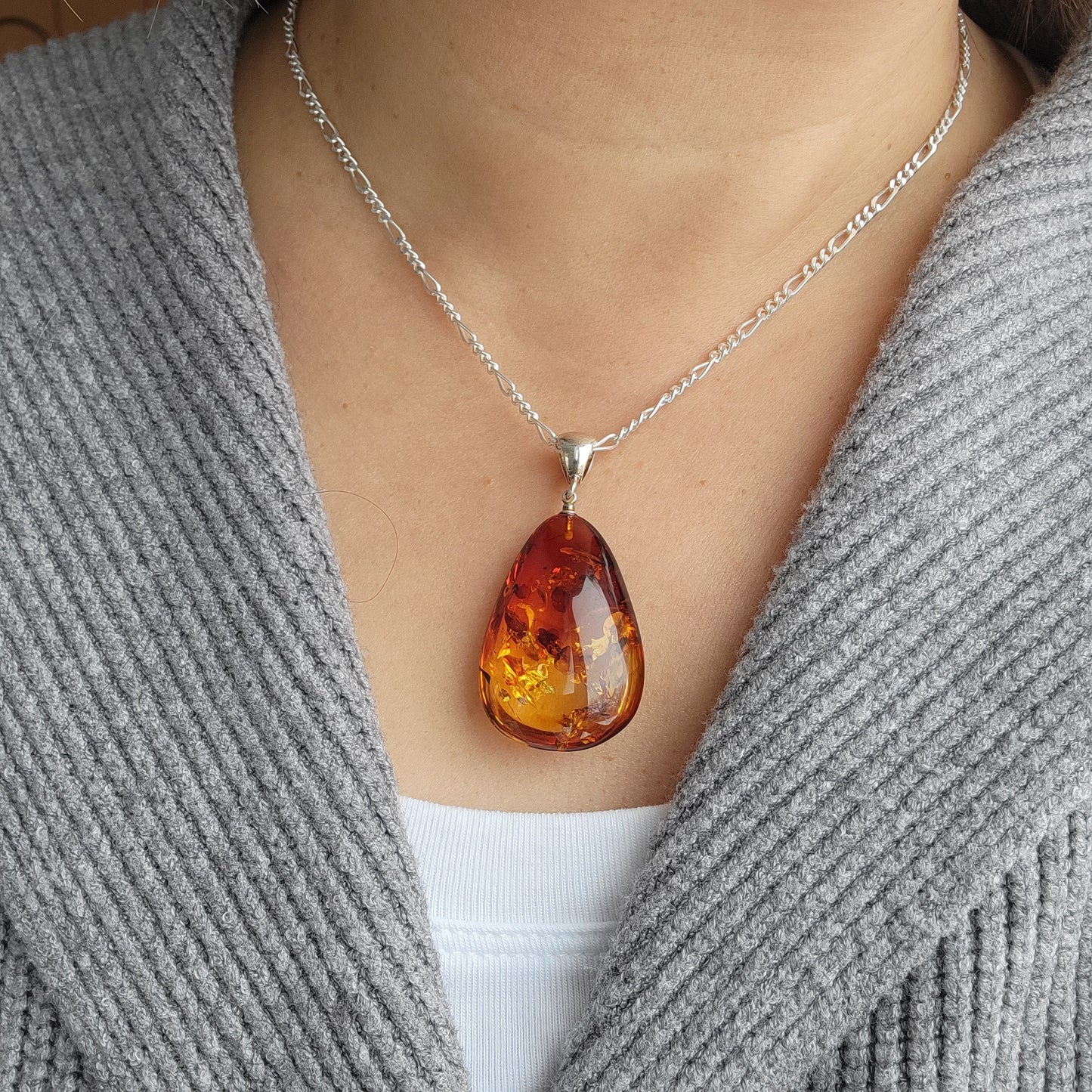 Baltic Amber Teardrop Pendant Ombre Honey Color