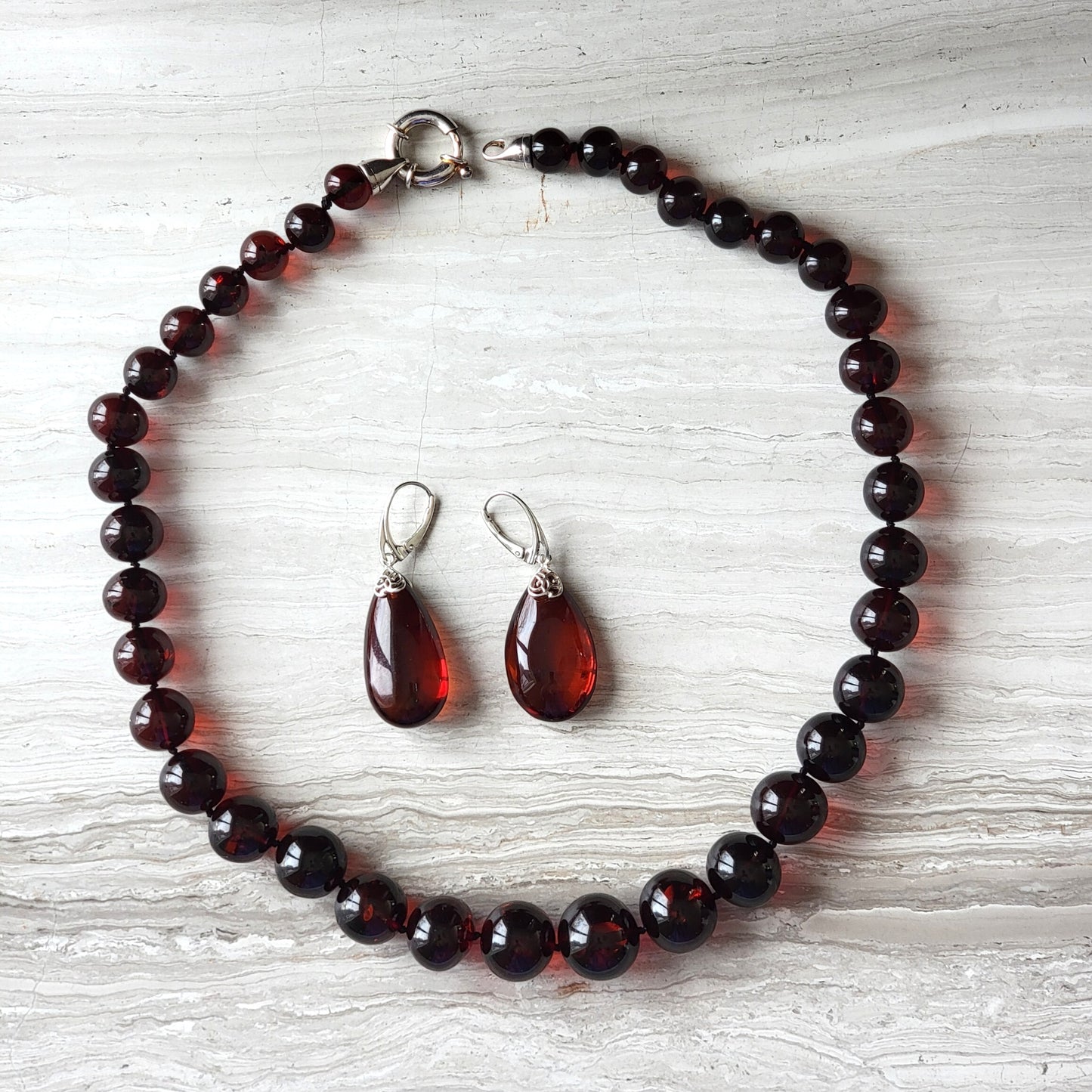 Genuine Baltic amber drop earrings cognac cherry color