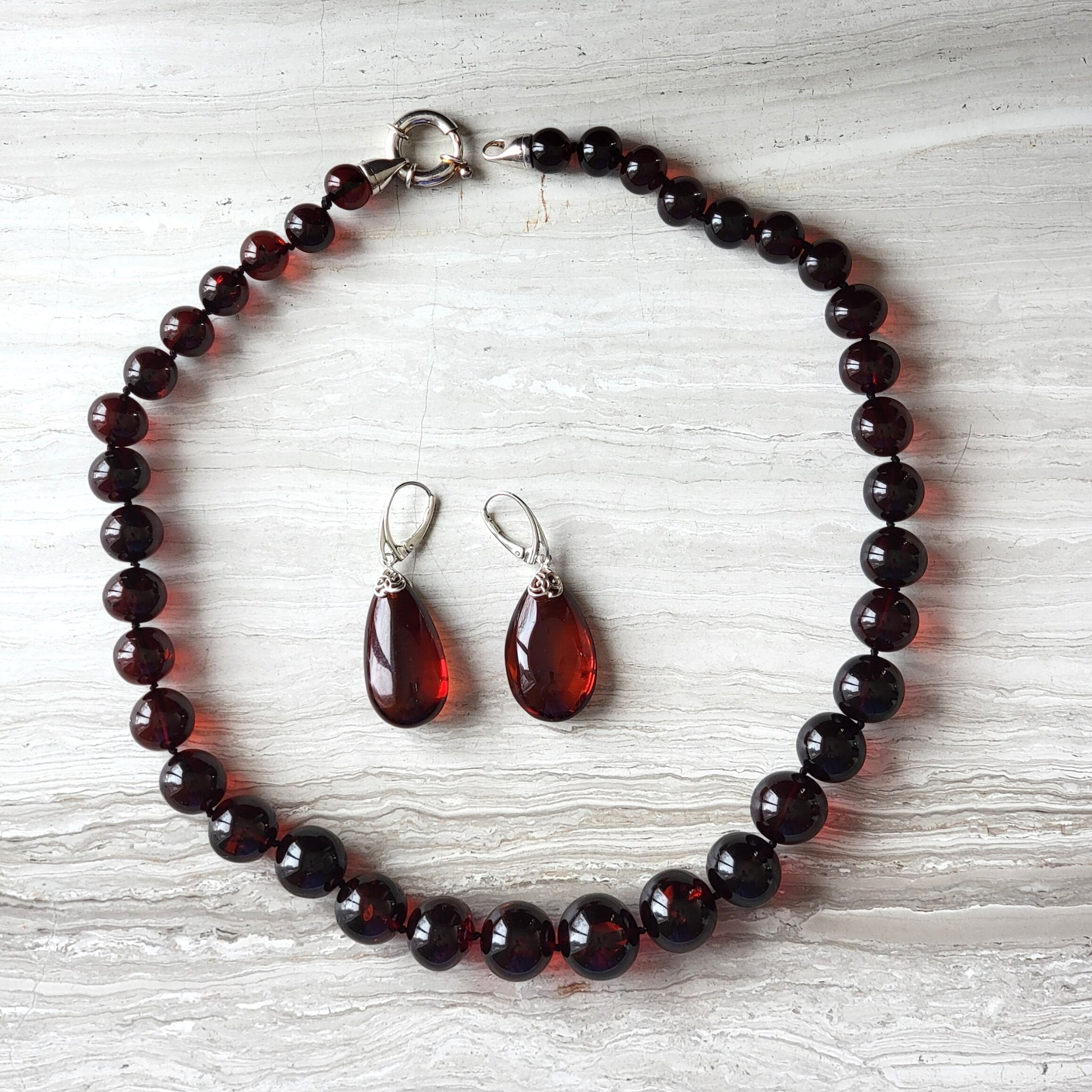 Genuine Baltic amber drop earrings cognac cherry color
