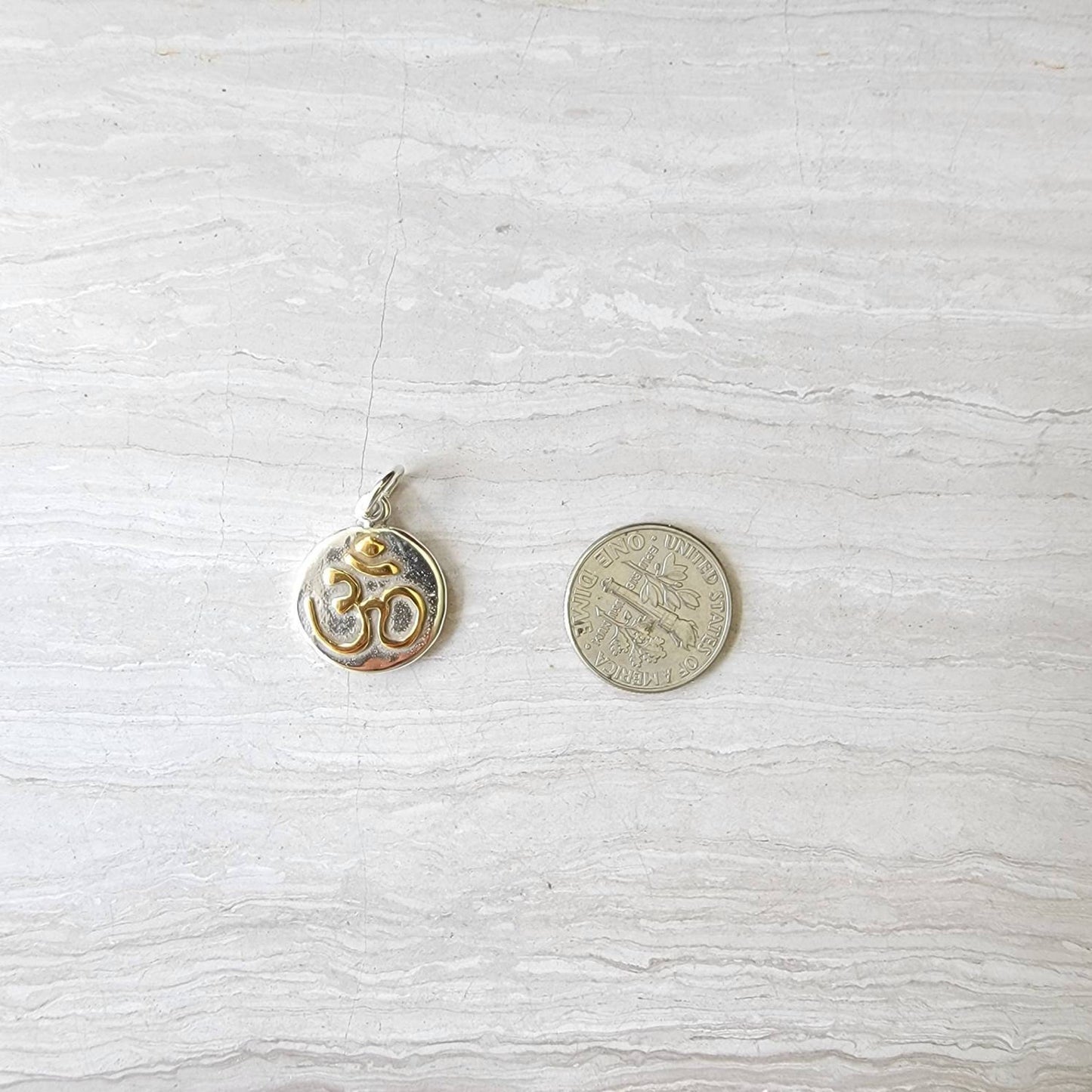 Om Silver Pendant Charm, two toned, mixed metal
