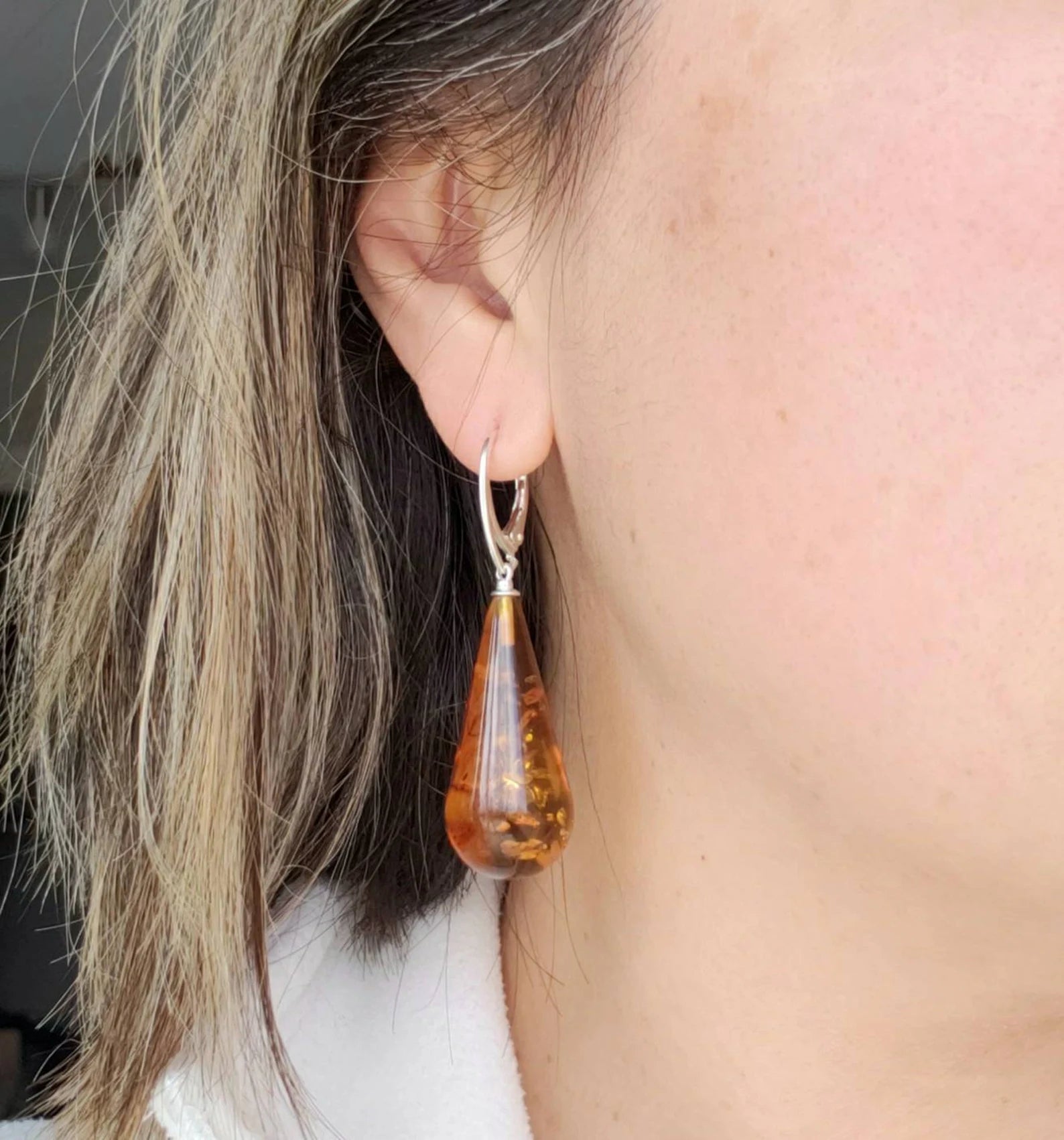 large baltic amber drop earrings