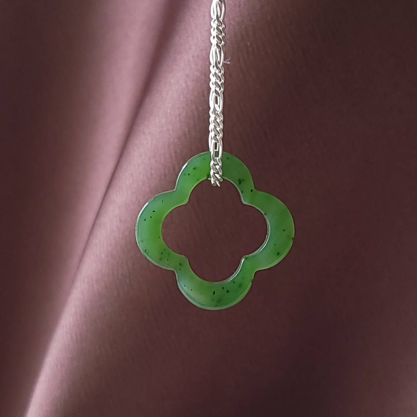 large jade floating 4 leaf clover pendant