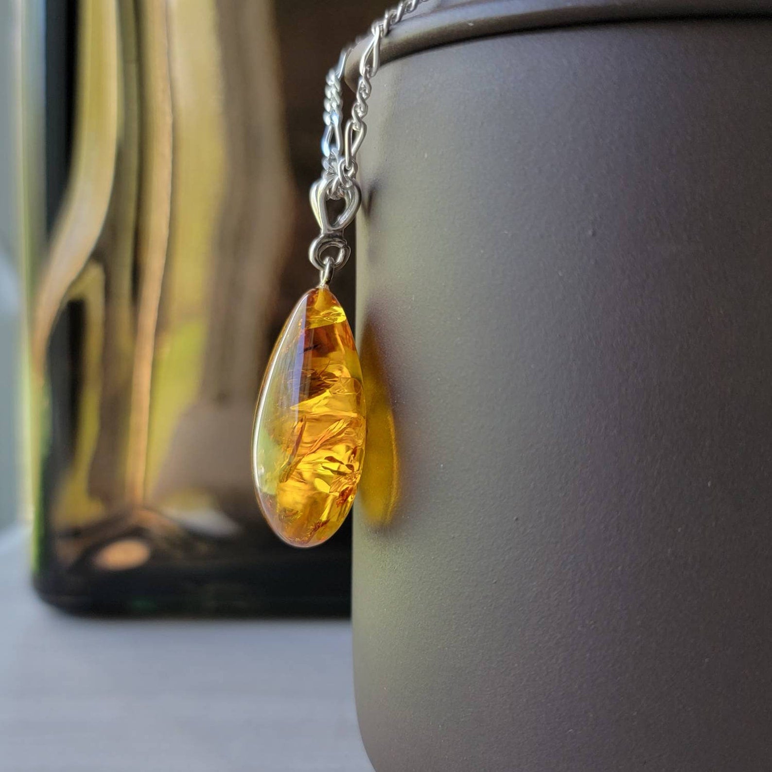 baltic amber teardrop pendant honey color