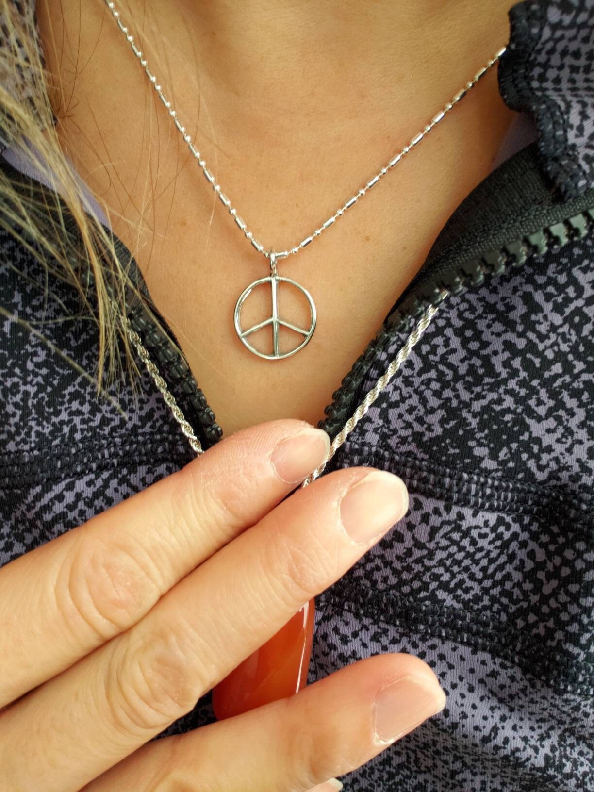 Sterling Silver Peace Sign Charm Pendant