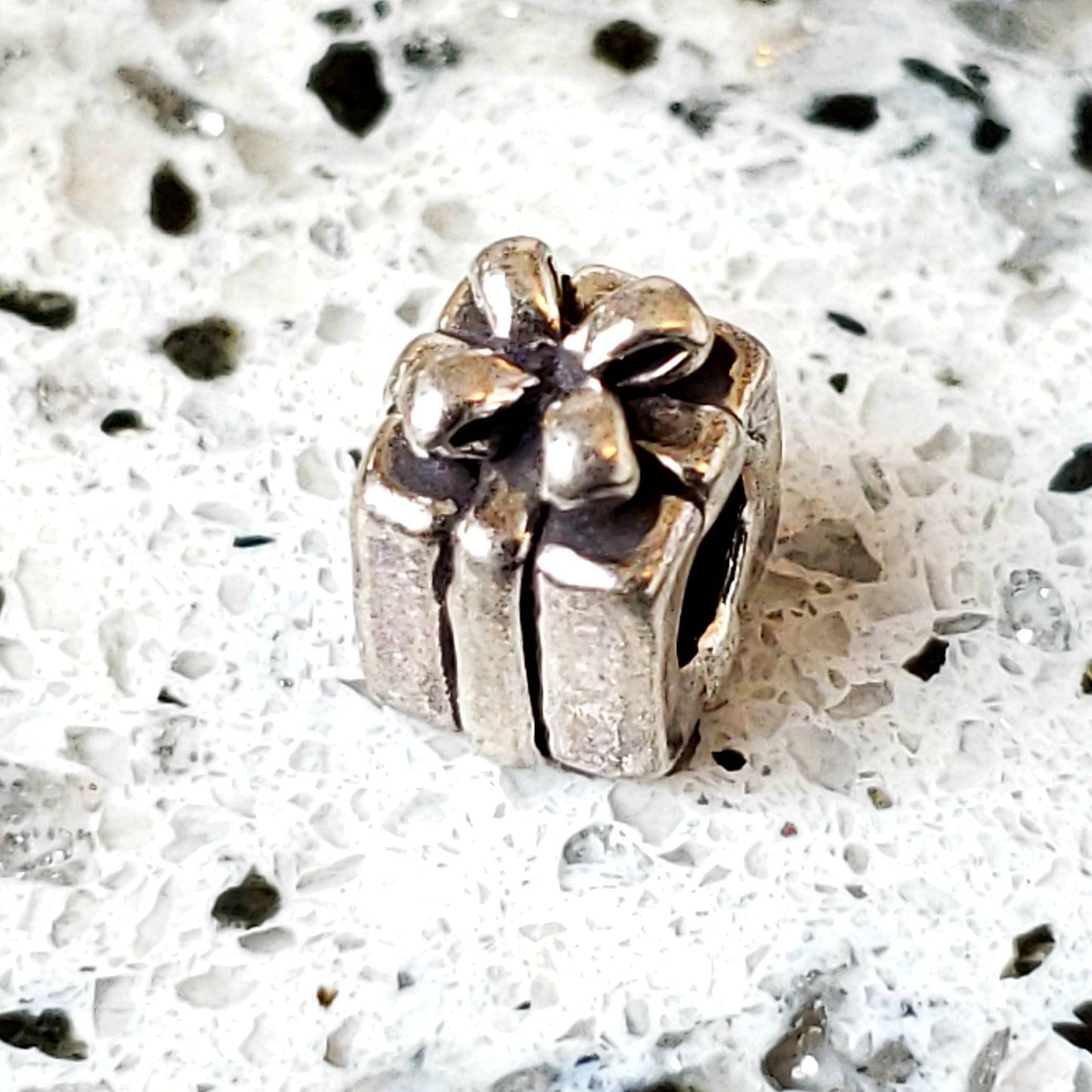 Sterling Silver Gift Box Spacer Bead, Sterling Silver Bracelet Charm, 2.5 grams, Birthday or Christmas Gift