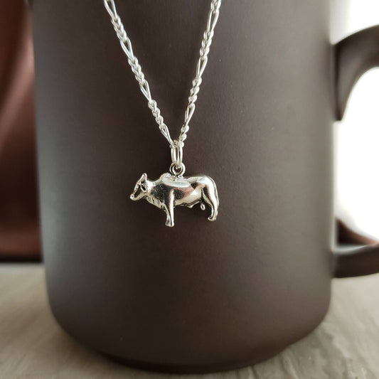 Heavy Silver Ox Charm Pendant, Brahman Bull Pendant, Nandi Shiva Pendant, Hindu Bull, Chinese Zodiac Ox, Good Luck Necklace