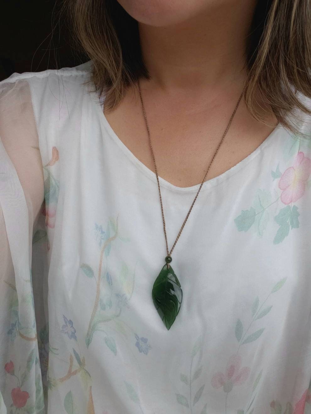 Canadian jade leaf necklace