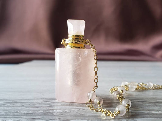 Rose quartz aromatherapy bottle pendant