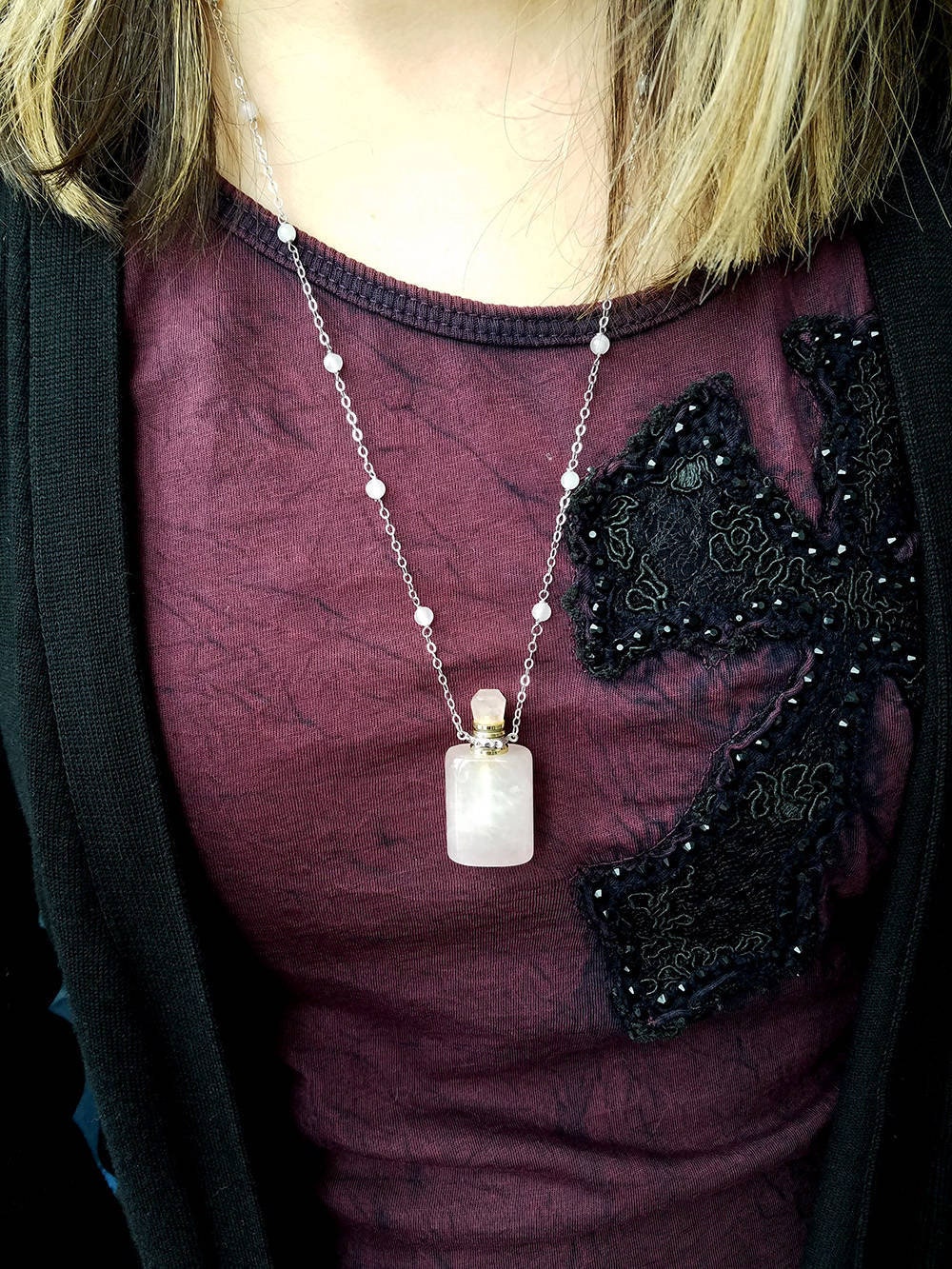 Rose quartz aromatherapy bottle pendant