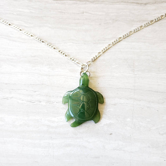Large green jade turtle necklace