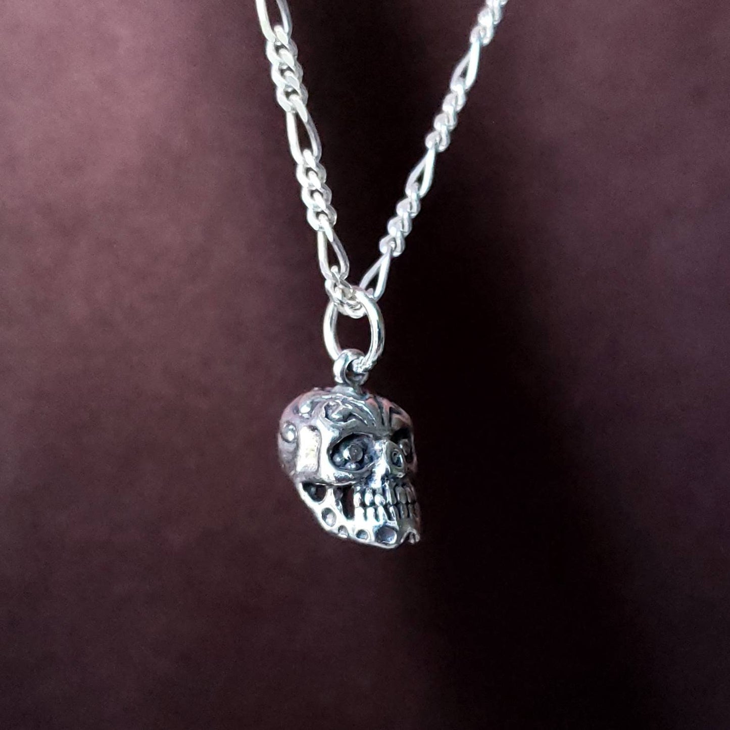 Solide 925 Sterling Silver Skull Pendentif Charme, Crâne de sucre, Collier en argent, Cinco de Mayo, Goth, Collier pour hommes, Bijoux de déclaration