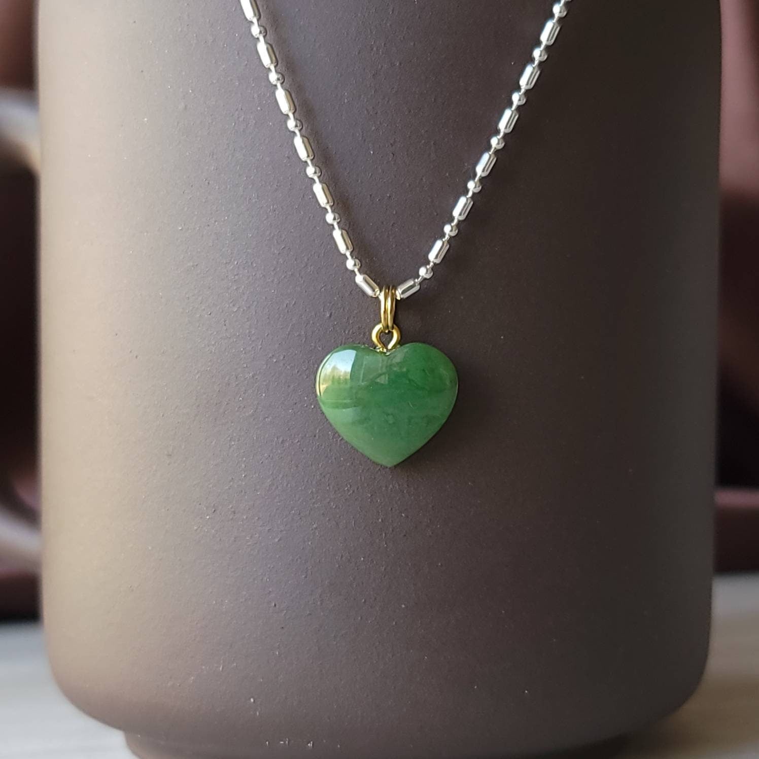 40mm Faceted Green Jade Heart Bead-0215-19