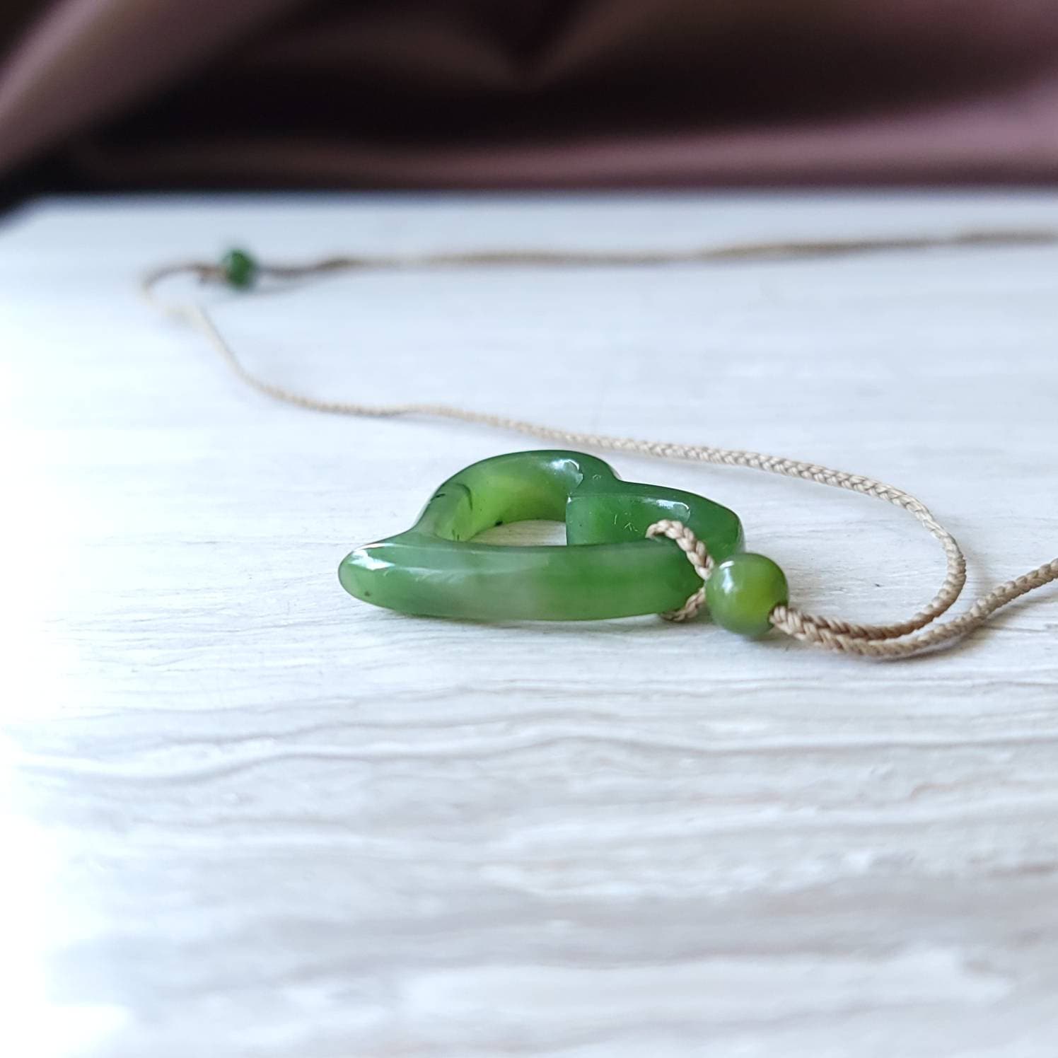 Large jade floating heart necklace